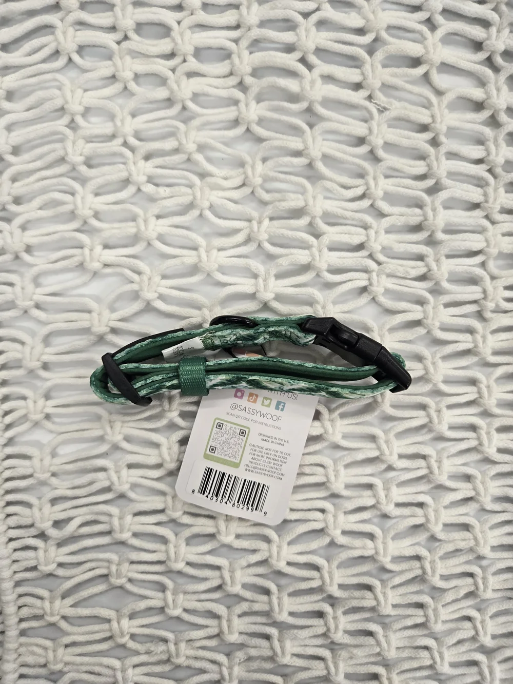 Sassy Woof Green Tropical Leaf Pattern Dog Collar - SMALL
